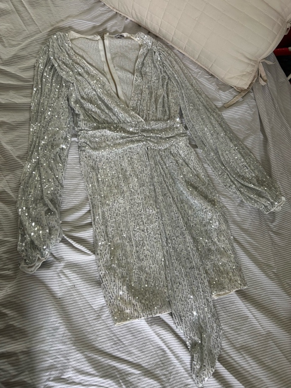 Fashion Nova Silver Sequin Mini Wrap Dress